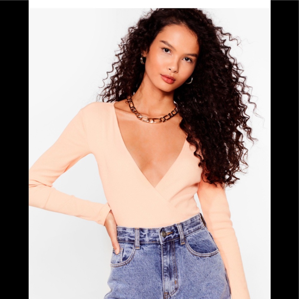 Nasty Gal peach wrap front bodysuit  size M NWT